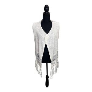 White Fringe Knit Vest Size OS
